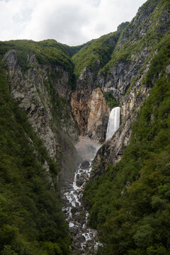 Waterfall in the mountains in Slovenia 