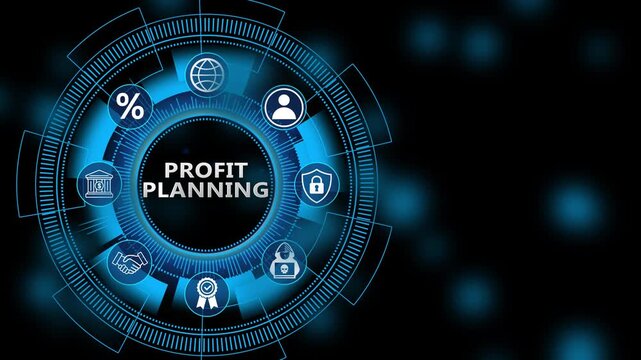 Futuristic profit planning interface with digital financial forecasting analytics, enterprise revenue strategy insights, and business income management visualization