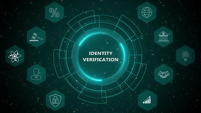 Advanced identity verification security interface with digital authentication analytics, biometric access monitoring, and secure online validation system visualization