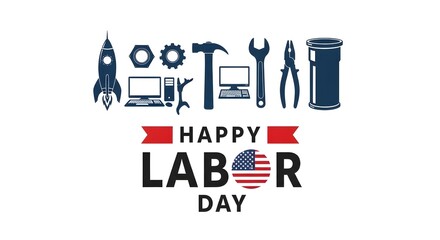 Obraz premium Happy labor day celebration with tools and american symbols
