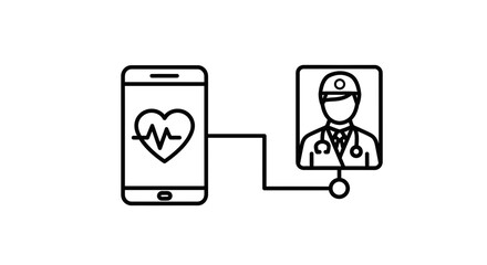 Fototapeta premium Telemedicine concept: Smartphone with heart rate monitor connected to doctor icon