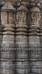 Obraz premium Ancient stone Carving of Hindu Deities on Dwarahat Temple Complex built during the Katyuri dynasty in Kumaon region of Uttarakhand, India