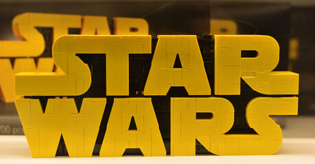 Naklejka premium Star Wars inscription made of Lego