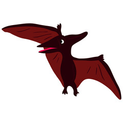 Red Cartoon Pterodactyl Flying With Wings Spread Isolated on Black Background © LaongdaoNoinonghwa