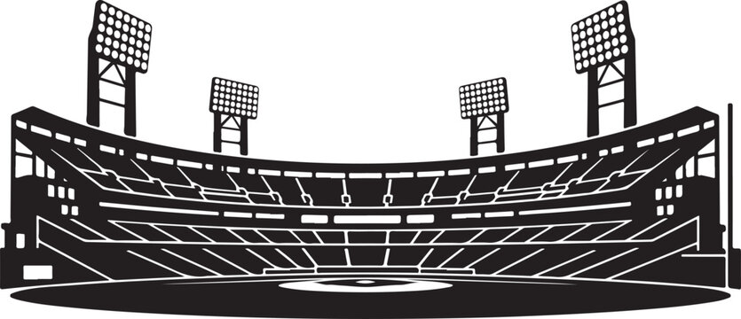 Empty Baseball Stadium with Floodlights at Night Time Illustration