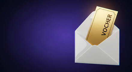 Gold ticket in an open envelope, representing a reward or prize