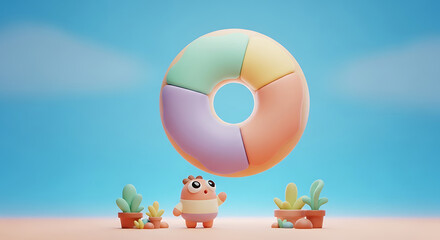 Cute cartoon donut with a surprised character under it.