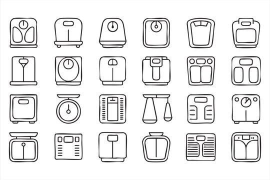 Fitness And Diet Weight Scale Icon Collection For Health Monitoring Apps