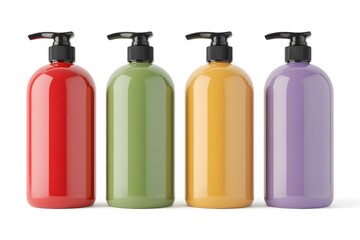 Colorful plastic shampoo bottles mockup for branding 