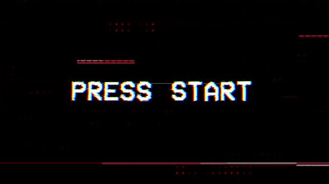 glitch press start text on futuristic dot background