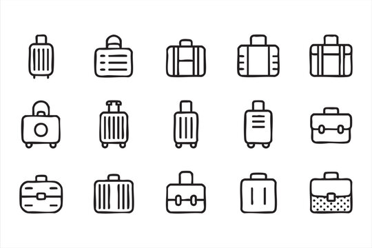 Luggage And Suitcase Outline Icon Set For Travel And Tourism