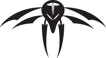 Symmetrical tribal insect logo with multiple wings and sharp mandibles black silhouette on white © Nir Computer