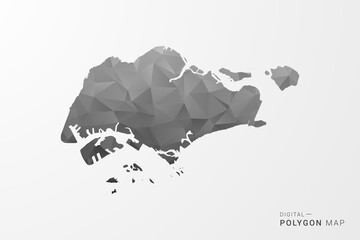 Singapore Map - Black Polygon Style Vector Illustration with Low Poly Geometric Design, Clean Silhouette Isolated on White Background.