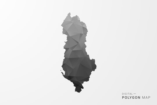 Albania Map - Black Polygon Style Vector Illustration with Low Poly Geometric Design, Clean Silhouette Isolated on White Background.