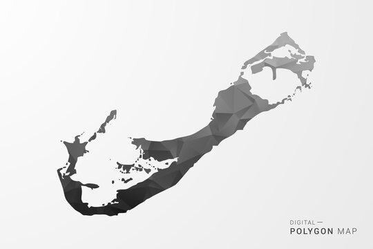 Bermuda Map - Black Polygon Style Vector Illustration with Low Poly Geometric Design, Clean Silhouette Isolated on White Background.