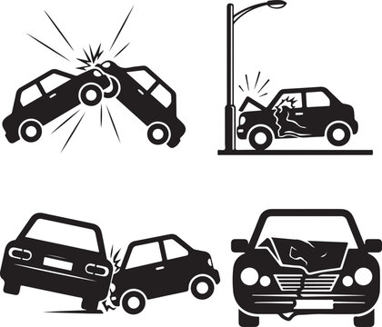 Crashed Cars vector Car eccident icons set