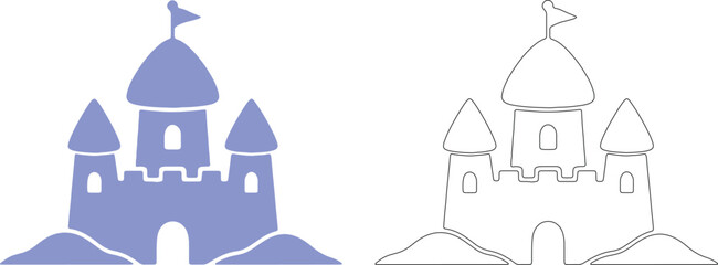 Blue sandcastle turret silhouette with outline © md