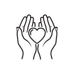 Obraz premium Hands holding heart symbol line icon.