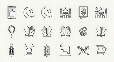 Fototapeta premium Islamic Symbols and Icons Set Illustration.