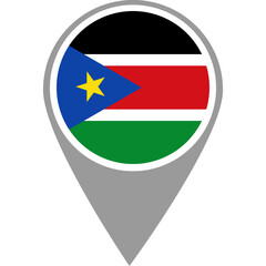 Fototapeta premium South Sudan flag location pin, South Sudan flag on location pin, South Sudan map pointer in high quality