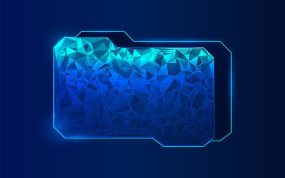 Glowing blue folder with geometric, faceted design