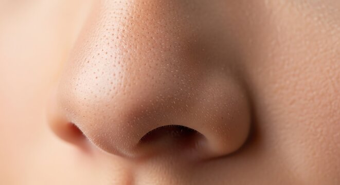 Close-up of a person's nose and surrounding skin texture with natural lighting.
