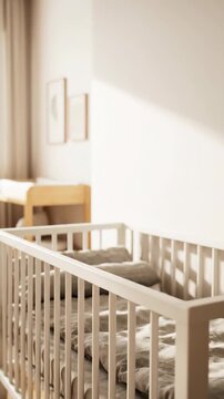Empty Baby Crib in Bright Nursery Room