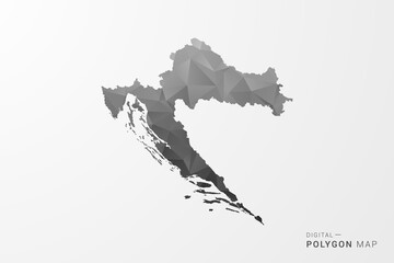 Croatia Map - Black Polygon Style Vector Illustration with Low Poly Geometric Design, Clean Silhouette Isolated on White Background.