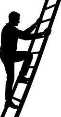 A black silhouette of a man climbing a ladder on transparent background © Sarfaraz