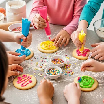Kids Decorating Cookies With Frosting and Sprinkles Fun Baking Activity