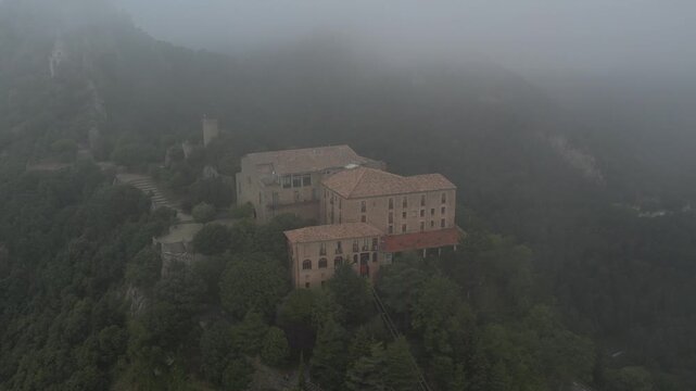 Aerial drone footage of Santuario de Queralt in Berga, Catalonia, Spain. High quality 4k footage