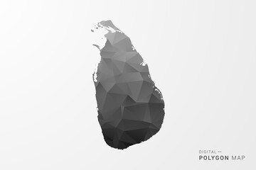 Sri Lanka Map - Black Polygon Style Vector Illustration with Low Poly Geometric Design, Clean Silhouette Isolated on White Background.