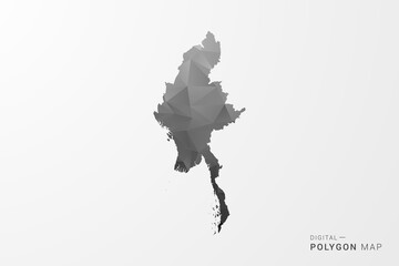Naklejka premium Myanmar Map - Black Polygon Style Vector Illustration with Low Poly Geometric Design, Clean Silhouette Isolated on White Background.