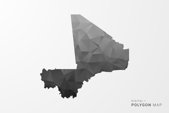 Mali Map - Black Polygon Style Vector Illustration with Low Poly Geometric Design, Clean Silhouette Isolated on White Background.