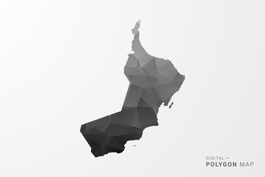 Oman Map - Black Polygon Style Vector Illustration with Low Poly Geometric Design, Clean Silhouette Isolated on White Background.