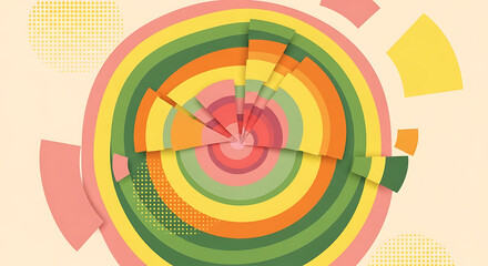Abstract Circular Pattern with Concentric Rings and Geometric Shapes in a Vibrant Color Palette