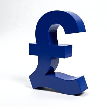 A large blue pound symbol on a white background