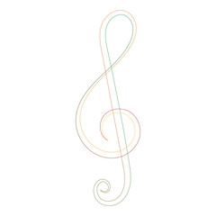 Obraz premium Vibrant abstract treble clef musical symbol created with flowing colourful lines on a clean white background