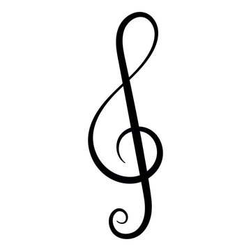 Elegant black treble clef musical symbol isolated on crisp white background for melody harmony and sound