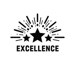 Obraz premium A black graphic depicts a burst of radiating lines surrounding three stars and the word excellence below high quality professional detailed modern elegant stylish