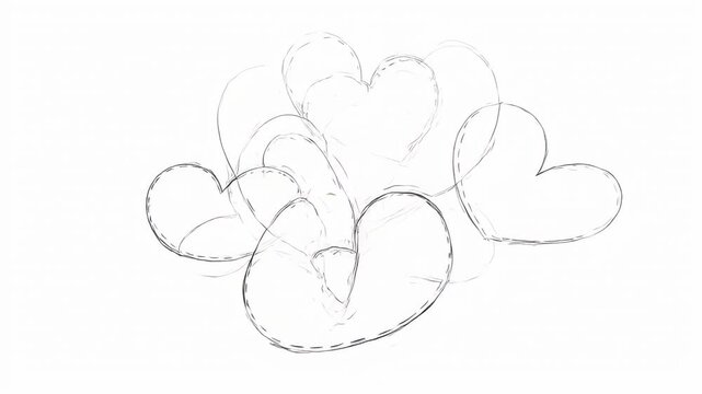 Sketch of multiple heart shapes overlapping, a symbol of love and affection