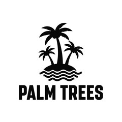 Fototapeta premium A minimalist graphic depicts three silhouetted palm trees emerging from a small island surrounded by wavy water lines high quality professional detailed modern elegant