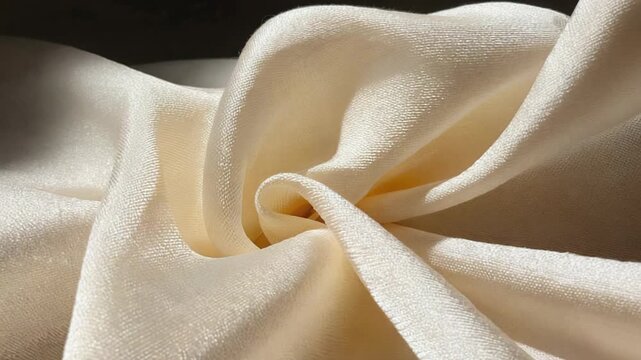 Luxurious Cream Silk Fabric Texture, Elegant Drapery, Soft Fluidity, High-Resolution Detail, Background, Abstract Pattern.