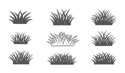 Nine dark grey grass clump white silhouette © Ali