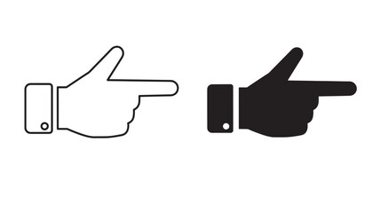 Hand pointing gesture icon with index finger extended in outline and solid black versions for direction
