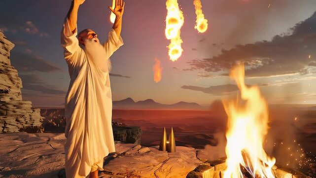 Elijah Prayed, and the Fire of the Lord Came Down From Heaven, Burning up the Sacrifices, Wood, Stones, Earth, and Water in the Trench