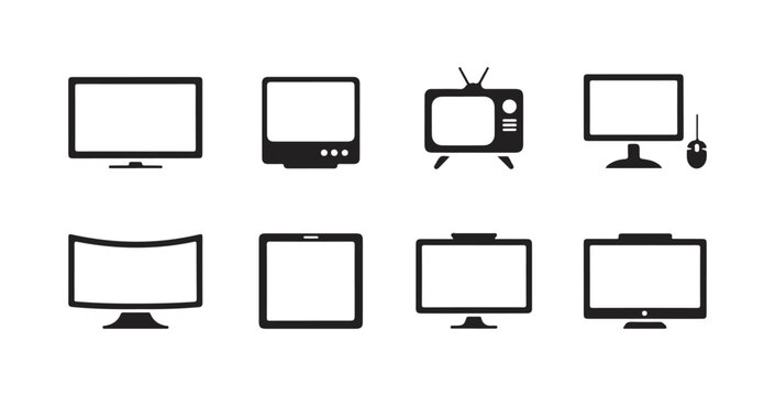 Television and computer monitor screen icons featuring vintage tv sets and modern display equipment