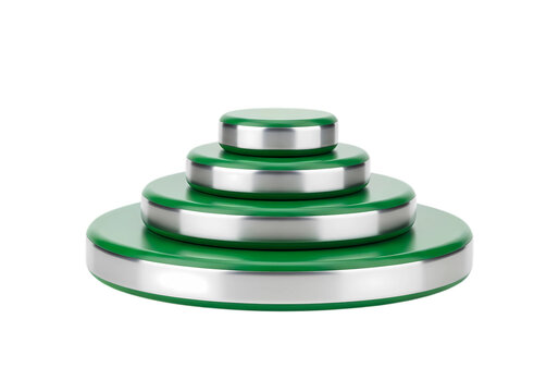 A stack of silver and green metal washers