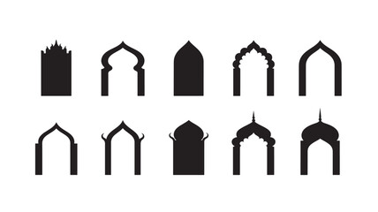 Architectural archways and gateways set with ornate Islamic designs and intricate detailing, isolated on white © TAIFUR