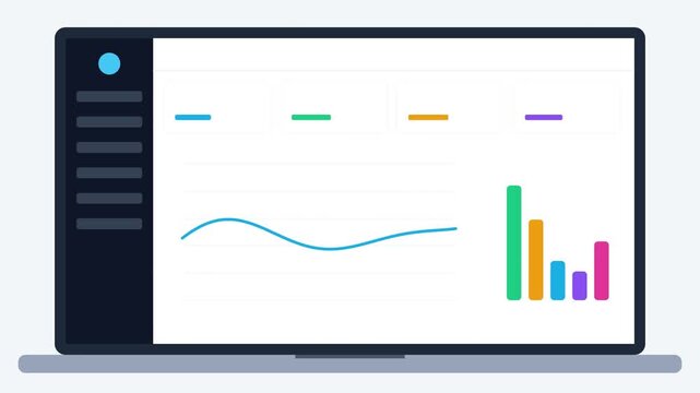 Animated business analytics dashboard with moving charts. 4K Video